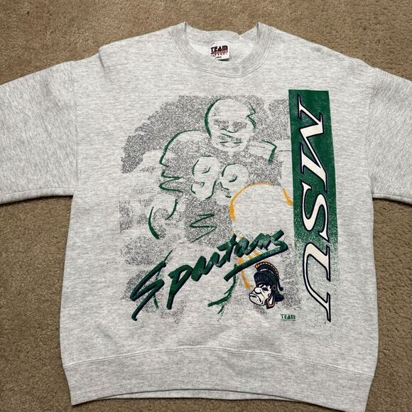 Vtg Team Edition Michigan St. Spartans Big Graphic Crewneck Sweatshirt L 90s USA - Picture 2 of 14